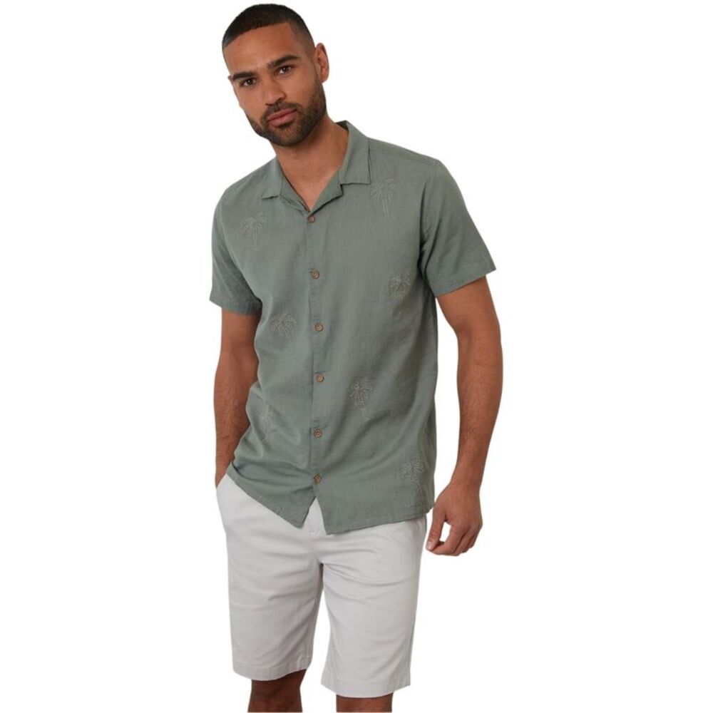 Threadbare Mens Embroidered Short-Sleeved Shirt / Sage